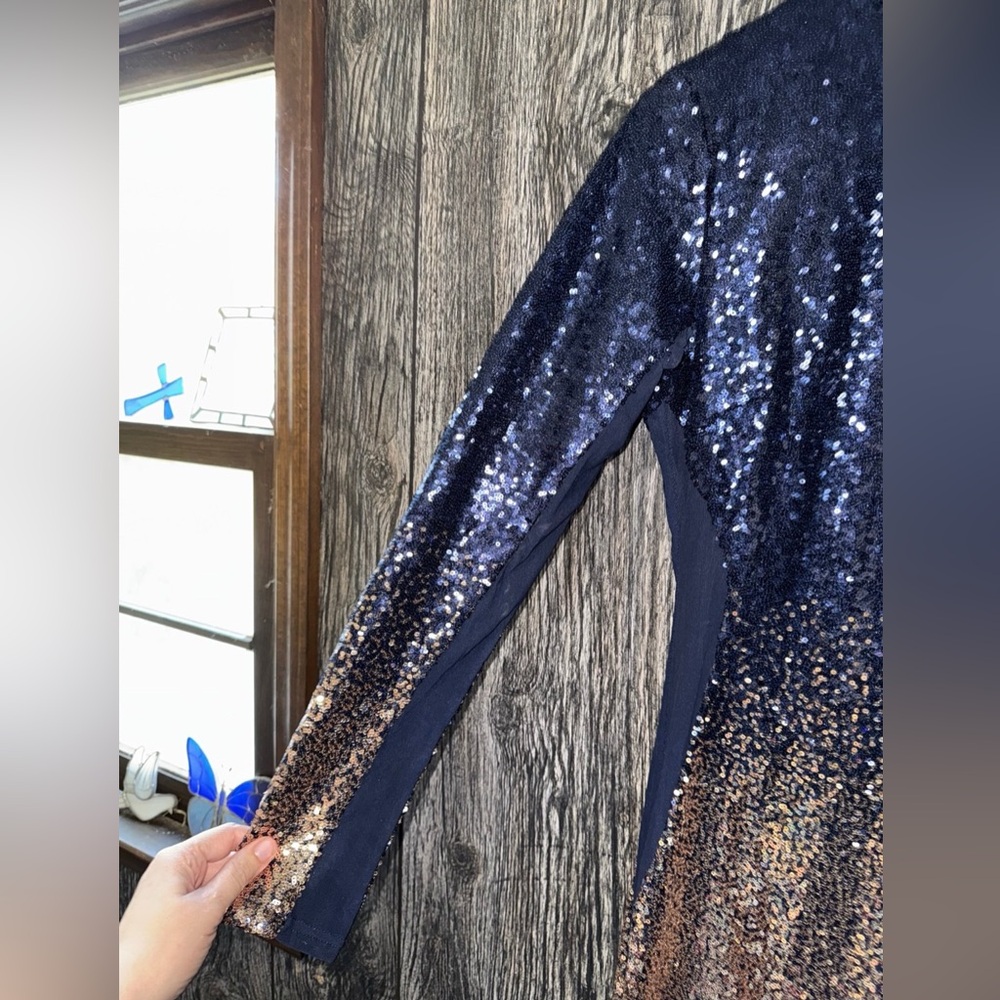 Fashion Nova Dimmed With Smoke Mini Dress Navy Gold - Picture 6 of 8